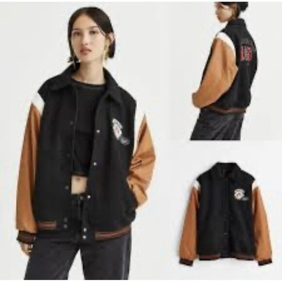 H&M Women’s Baseball Varsity jacket - Black/Brown Oversized XS/S - Picture 1 of 10